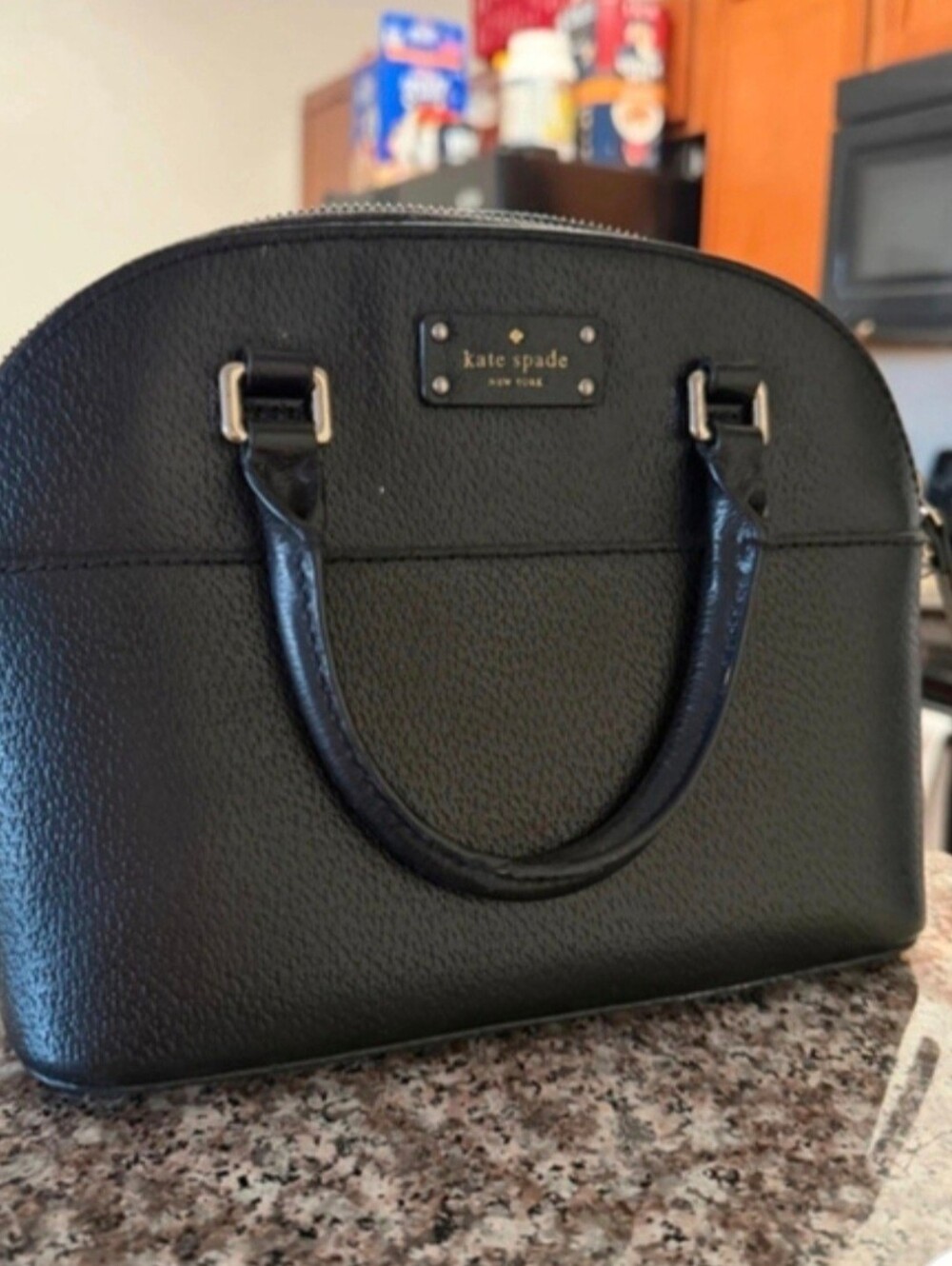kate spade black pebbled leather dome satchel